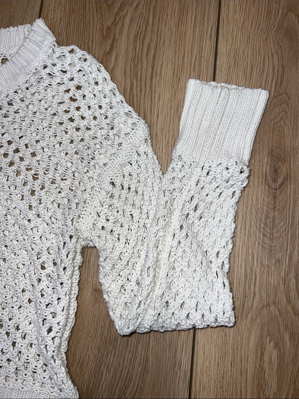 Bluenotes Open-Knit Crochet Ivory Crewneck Sweater - Picture 6 of 15